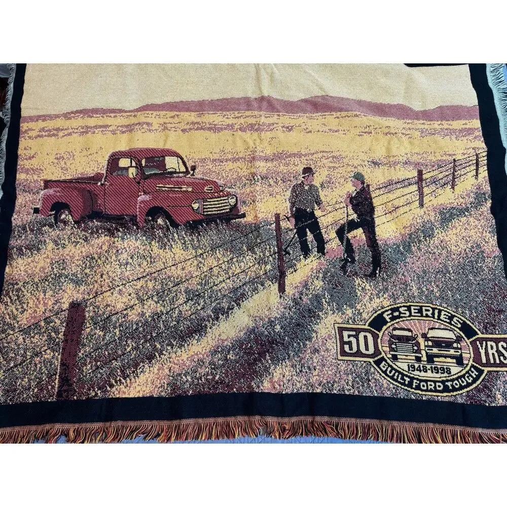 Ford F-Series 50th Anniversary Woven Tapestry Throw Blanket Built Ford Tough VTG